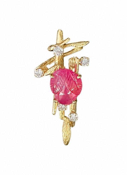 Hanger - 18 karaat Geel goud Robijn - Diamant - Ruby Scarab, Sieraden, Tassen en Uiterlijk, Antieke sieraden