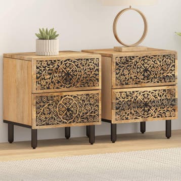 vidaXL Nachtkastjes 2 st 40x33x46 cm massief mangohout, Verzenden, Nieuw, Hout