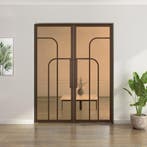 Dubbele stalen taatsdeur Brons 4 Vlaks rond Brons rook glas*, Minder dan 80 cm, Overige typen, Nieuw, Metaal