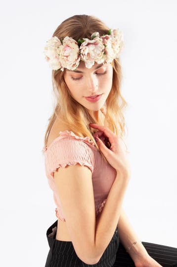 KIMU® Bloemenkrans Haar Pioenrozen Lichtroze Creme Oudroze B, Ophalen of Verzenden, Nieuw, Carnaval, Accessoires