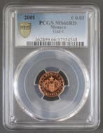 Monaco Km 167 1 Cent 2001 Wappen Pcgs Ms66rd, Postzegels en Munten, Verzenden