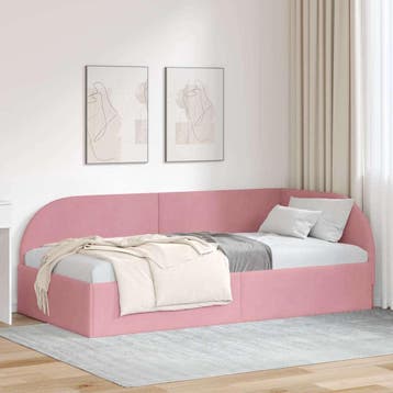 vidaXL Hoekbedframe Roze 90 x 190 cm Fluweel, Verzenden, Nieuw, Eenpersoons, Stof