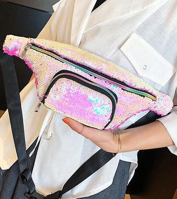 KIMU® Heuptasje Rond Voorvak Pailletten Roze Wit Parelmoer H, Sieraden, Tassen en Uiterlijk, Tassen | Damestassen, Ophalen of Verzenden