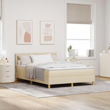 vidaXL LED Box Spring Bed met hoofdeinde Crème 160 x 200 cm, Verzenden, Crème, Stof, Nieuw