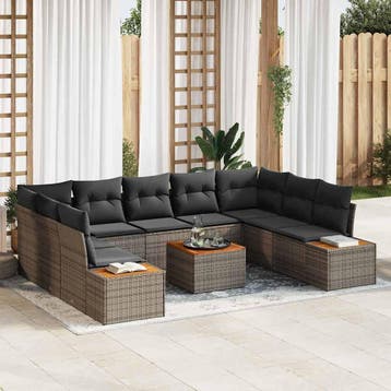 vidaXL Tuinbankenset 10 st Grijs Poly riet, Verzenden, Nieuw, Meer dan 8 zitplaatsen