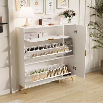 Smal Schoenenrek met 3 Deuren en Lade – Wit Modern, Huis en Inrichting, Kasten | Schoenenkasten, Verzenden, Nieuw