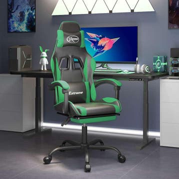 vidaXL Gamestoel met voetensteun kunstleer zwart en groen, Verzenden, Nieuw, Groen