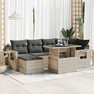 vidaXL 7-delige Loungeset met kussens poly rattan lichtgrijs, Verzenden, Nieuw, Loungeset