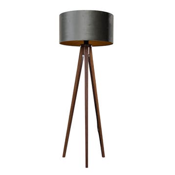 Vloerlamp tripod walnoot hout met velours kap groen 50cm -, Huis en Inrichting, Lampen | Vloerlampen, Verzenden, Nieuw, Hout, Classic-antique
