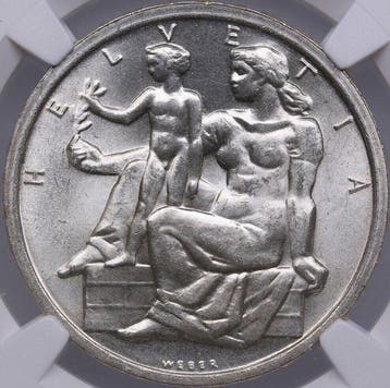 Zwitserland. 5 Francs 1948 - NGC MS64 (100th Anniversary of, Postzegels en Munten
