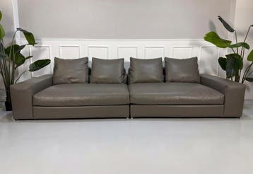 Minotti Jagger Sofa Leer Grijs Bank, Leer, Ophalen of Verzenden, Zo goed als nieuw, Rechte bank