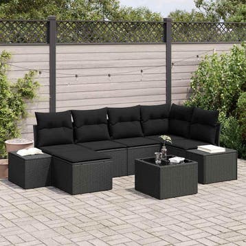 vidaXL Tuin Sofa Set 6 st Zwart poly rattan, Verzenden, Nieuw, Rotan, 6 zitplaatsen