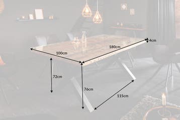 Eettafel BARRACUDA 180 cm met X-poten, naturel, zonder, Ophalen of Verzenden, Nieuw
