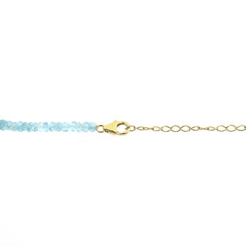 Lichtblauwe topaas kralenketting met gouden slot, Gebruikt, Ophalen of Verzenden, Met edelsteen, Goud