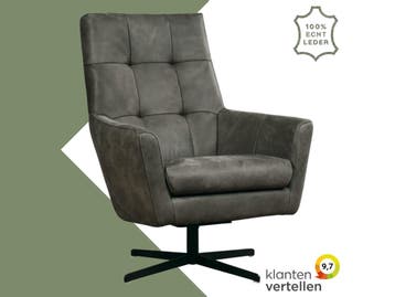 Leren draaifauteuil Central - Kenia Antracite (grijs), Nieuw, Ophalen of Verzenden, 75 tot 100 cm, Industrieel, Modern
