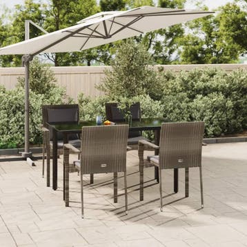 vidaXL 5-delige Tuinset met kussens poly rattan zwart en, Verzenden, Nieuw, 4 zitplaatsen, Tuinset
