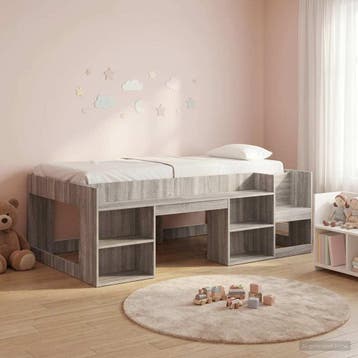 vidaXL Jeugd bedframe met opbergruimte Grijs Sonoma 75 x 190, Verzenden, Nieuw, Bruin, Hout