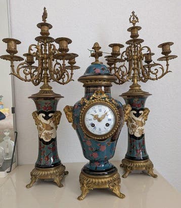 Klok en garnituur set - Keramiek - 1850-1900