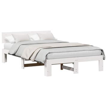 vidaXL Bedframe met hoofdeinde Wit 120 x 200 cm Massief, Verzenden, Nieuw, Wit, Hout