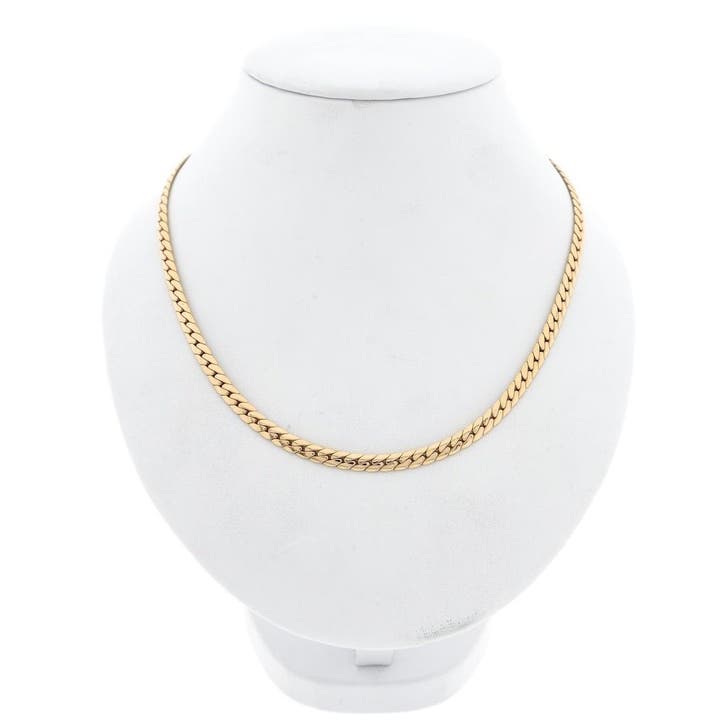 Gouden platte gourmetschakel ketting, Sieraden, Tassen en Uiterlijk, Kettingen, Goud, Gebruikt, Goud, Ophalen of Verzenden
