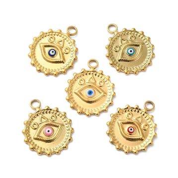 1 x RVS 304 Ion Plating (ip) ronde bedel met evil eye, 18..., Ophalen of Verzenden, Nieuw, Kraal