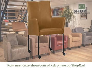 Leren eetkamerstoel Comfort met wieltjes en armleuning -, Huis en Inrichting, Bruin, Nieuw, Leer, Ophalen of Verzenden
