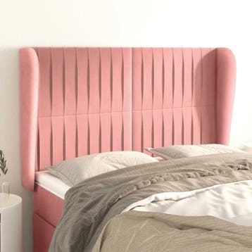 vidaXL Hoofdbord met randen 147x23x118/128 cm fluweel roze, Verzenden, Nieuw, Stof