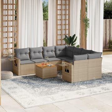 vidaXL 9-delige Loungeset met kussens poly rattan beige, Verzenden, Nieuw, Loungeset