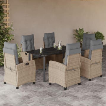 vidaXL 7-delige Tuinset met kussens poly rattan gemengd, Verzenden, Nieuw, 6 zitplaatsen, Tuinset