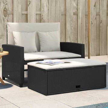 vidaXL Tuinbank 2-zits met kussens poly rattan zwart, Verzenden, Nieuw