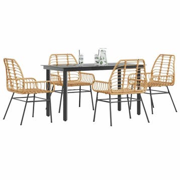 vidaXL 5-delige Tuinset poly rattan glas bruin, Verzenden, Nieuw, 4 zitplaatsen, Tuinset