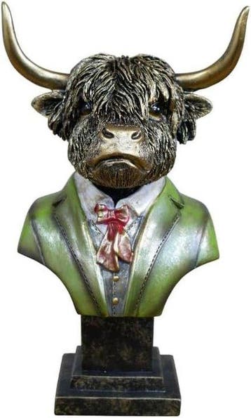 sculptuur, Highland Cow Gentleman Bust – Bronze Effect