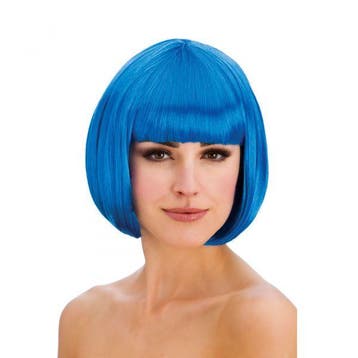 Pruik bobline blauw, Verzenden, Nieuw, Feestartikel