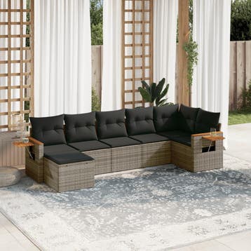 vidaXL 7-delige Loungeset met kussens poly rattan grijs, Verzenden, Nieuw, Loungeset