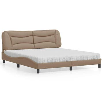 vidaXL Bed met matras Hvar kunstleer cappuccinokleurig, Overige materialen, Eenpersoons, Bruin, Verzenden