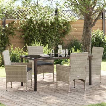 vidaXL Tuin eettafelset met kussen 5 pcs Lichtgrijs poly, Verzenden, Nieuw, Rotan, 5 zitplaatsen