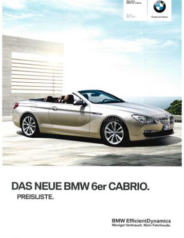 2011 BMW 6 SERIE CABRIO PRICELIJST DUITS, Nieuw, BMW, Author
