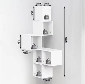 Witte wandplank kubus 6-vaks zwevende boekenkast 48x120x48 c, Verzenden, Nieuw