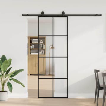 vidaXL Schuifdeur met beslagset 76x205 cm ESG glas zwart, Verzenden, Nieuw