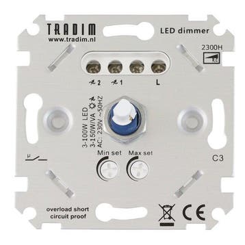 Tradim LED muurdimmer 3-150W fase-afsnijding zonder nuldraad, Ophalen of Verzenden, Nieuw