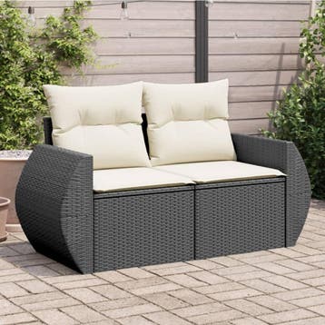 vidaXL Tuinbank 2-zits met kussens poly rattan zwart, Tuin en Terras, Verzenden, Nieuw