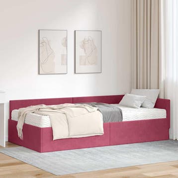 vidaXL Hoekbedframe met Matras Anders 2 st Groen Fluweel, Verzenden, Nieuw, Rood, Stof