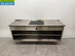 RVS Werktafel met inbouw inductie Fornuis 188 cm 400V Horeca, Ophalen of Verzenden, Gebruikt