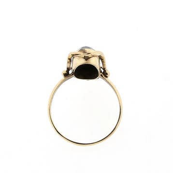 Gouden ring met hematiet, 18 tot 19, Gebruikt, Ophalen of Verzenden, Met edelsteen