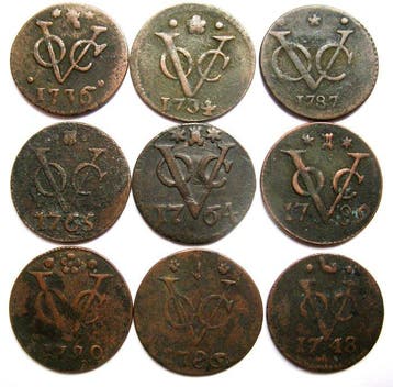 Nederlands-Indië. VOC Duiten 1734-1790 (9 verschillende)