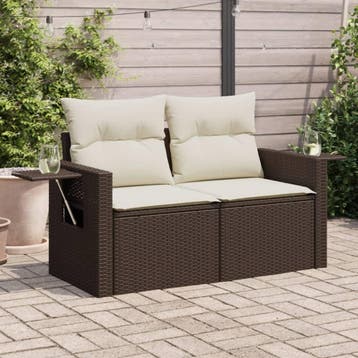 vidaXL Tuinbank 2-zits met kussens poly rattan bruin, Tuin en Terras, Verzenden, Nieuw