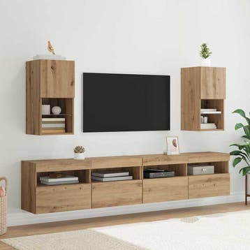 vidaXL Wandgemonteerde TV-kasten 2 st Artisan Eiken Bewerkt, Minder dan 50 cm, Verzenden, Nieuw, Minder dan 100 cm