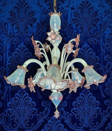 Kroonluchter - Helder opaalglas en roze - Murano, Antiek en Kunst