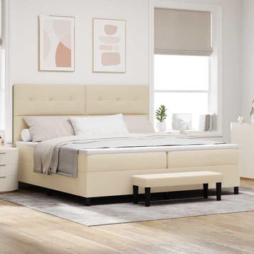 vidaXL Boxspringbed met hoofdeinde Crème 200 x 200 cm Stof, Verzenden, Crème, Stof, Nieuw