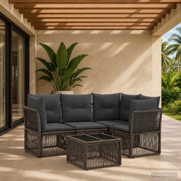 vidaXL Tuinbankenset 5 st Grijs poly rattan, Verzenden, Nieuw, 5 zitplaatsen